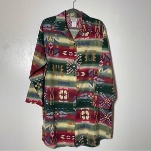 Improved Living, Aztec Long Length Button Down Shirt Dress. Size Large.